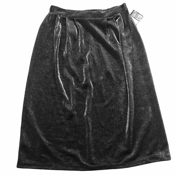 VINTAGE Black Metallic Midi Skirt By Carroll Reed NWT - Picture 1 of 10
